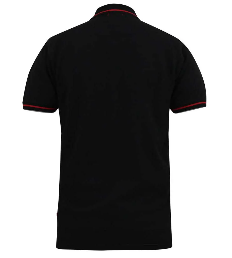 D555 Mens Black Pique Polo Shirt With Cuff and Collar Tipping Detail (SALFORD 2)